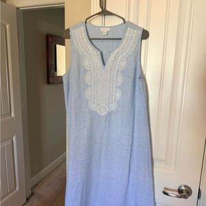 J. Jill Light Blue Linen Embroidered Sleeveless Tunic